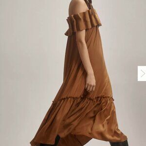 NWOT -XS Mare Mare Anthropologie Off-The-Shoulder Structured Brown Maxi Dress